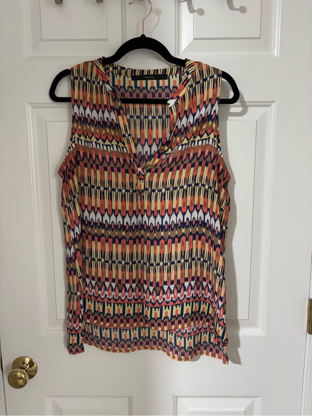 fun 2 fun Multicolor Geo-Print Sleeveless V-Neck Top